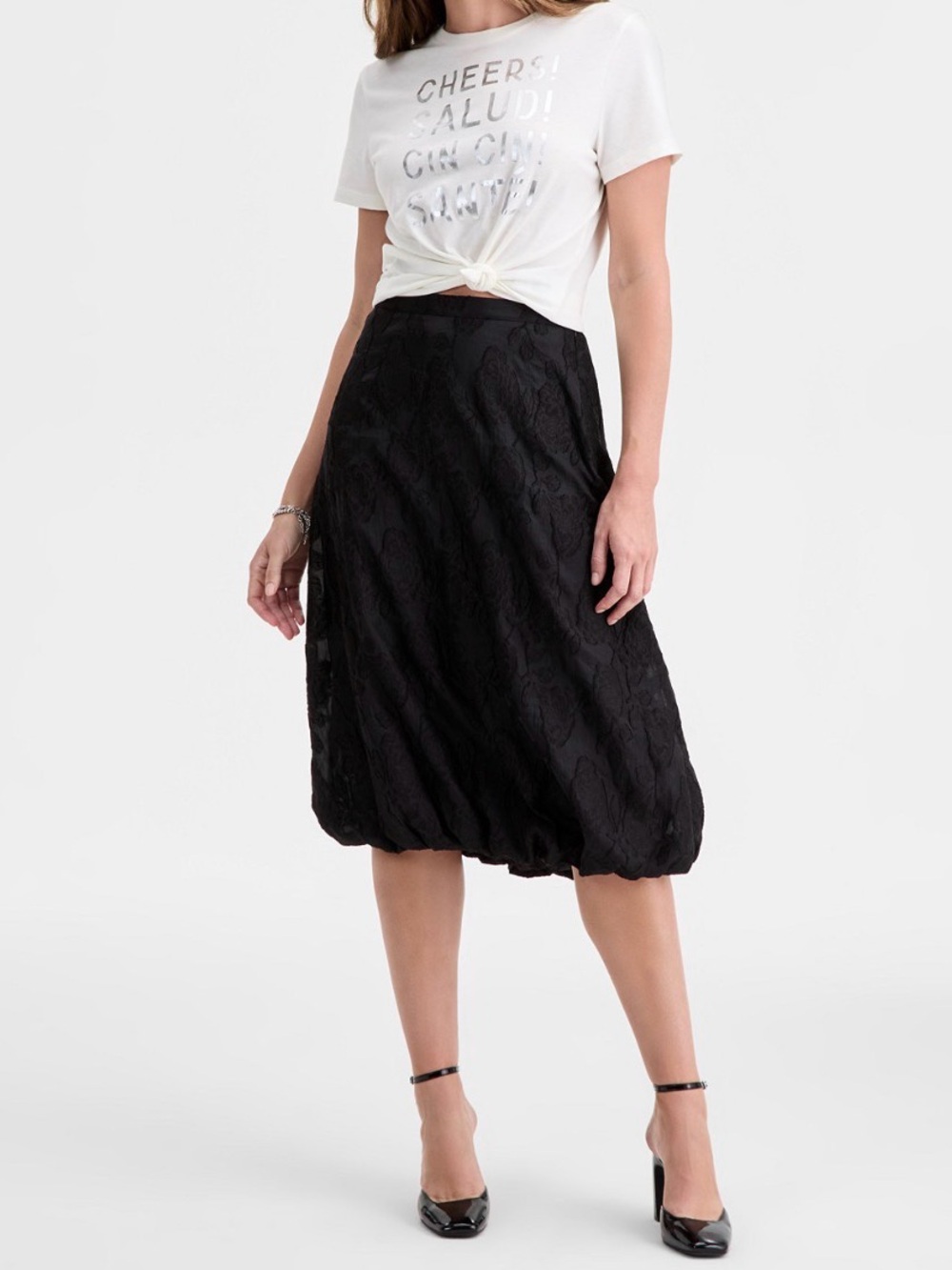 Black Textured Bubble-Hem A-Line Skirt - Women